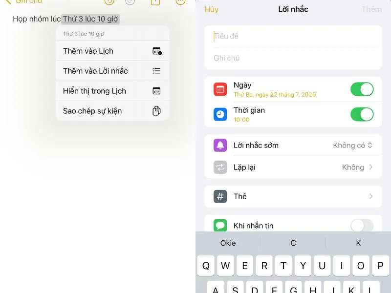 Cài đặt lịch nhắc nhở tự động theo ngày/tháng/năm với các ghi chú quan trọng